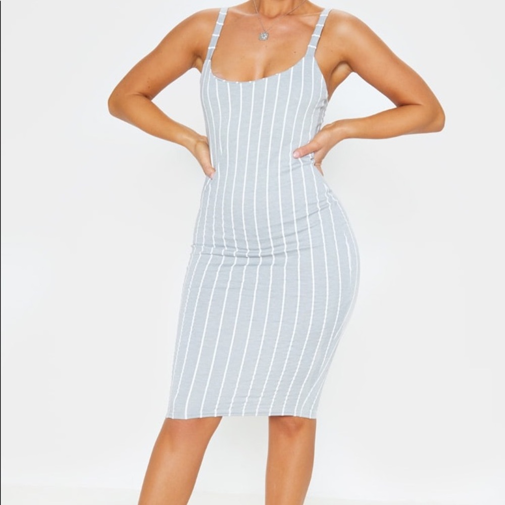 Grey and White PLT Striped Midi Dress